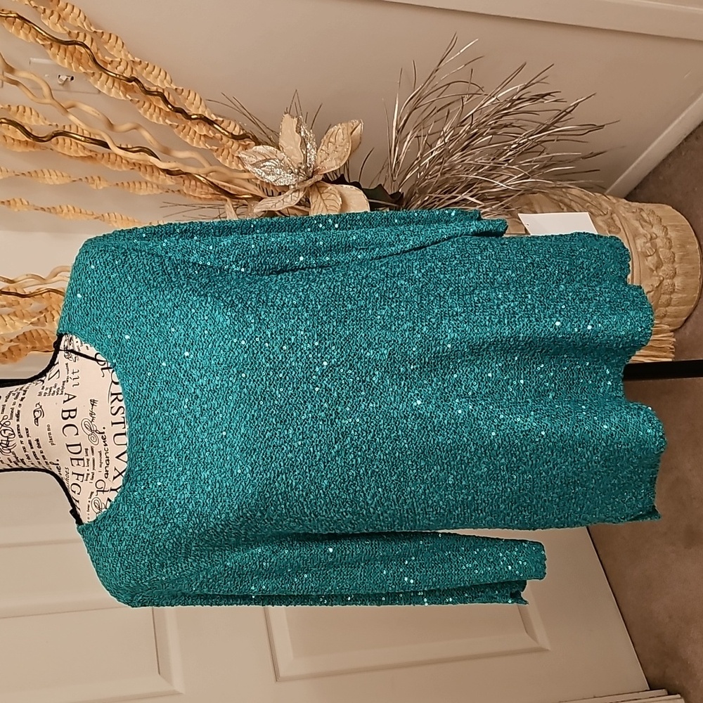 BRAND NEW WITH TAGS EMERALD GREEN LINED TUNIC SWEATER